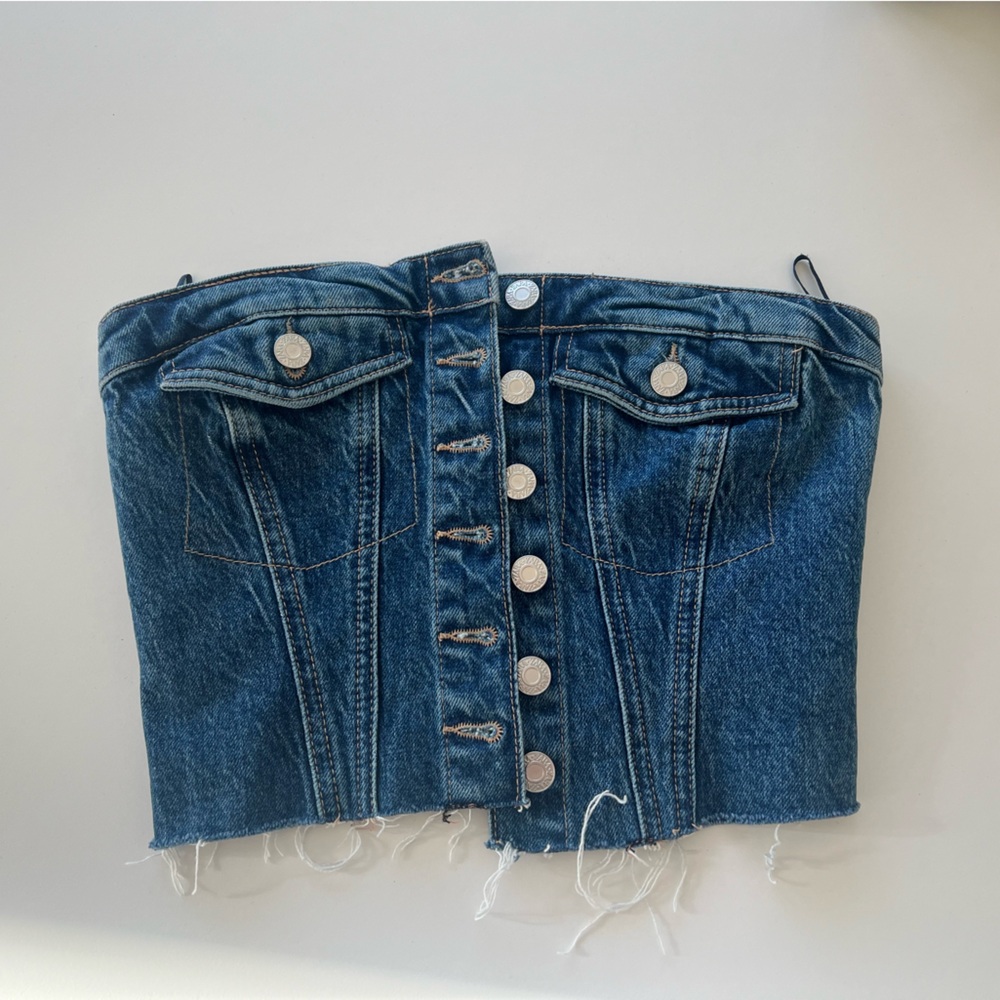Zara Blue Denim Strapless Top